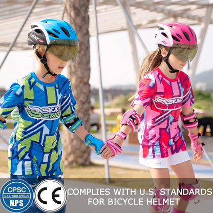 Toddler Bike Helmet, Adjustable Helmet for Kids and Youth with Detachable Magnetic Goggles, Bicycle Cycling Skate Scooter Skateboard Helmet for Boys and Girls