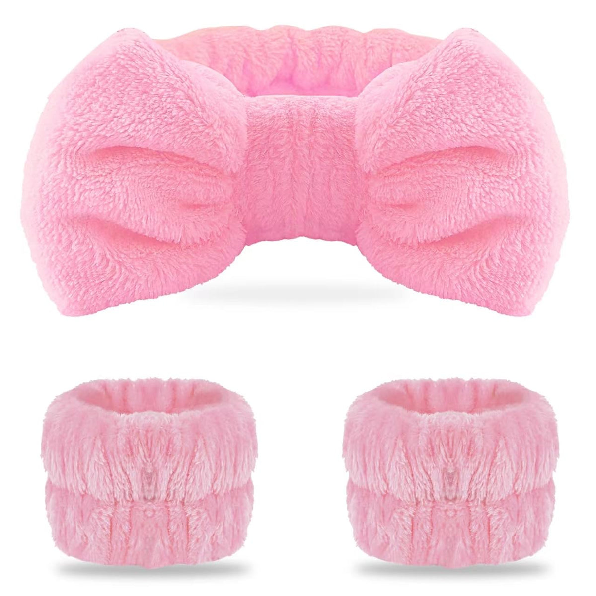 Pink Spa Headband and Wristband Set for Face Washing