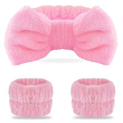 Pink Spa Headband and Wristband Set for Face Washing