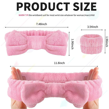 Pink Spa Headband and Wristband Set for Face Washing