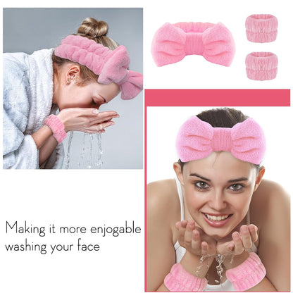 Pink Spa Headband and Wristband Set for Face Washing