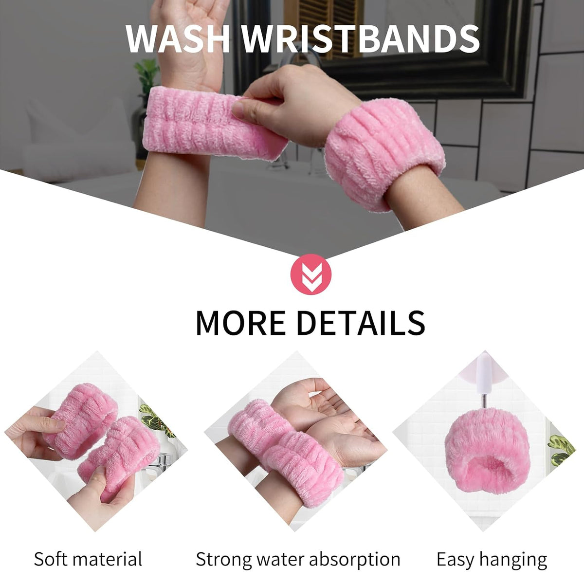 Pink Spa Headband and Wristband Set for Face Washing