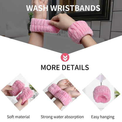 Pink Spa Headband and Wristband Set for Face Washing