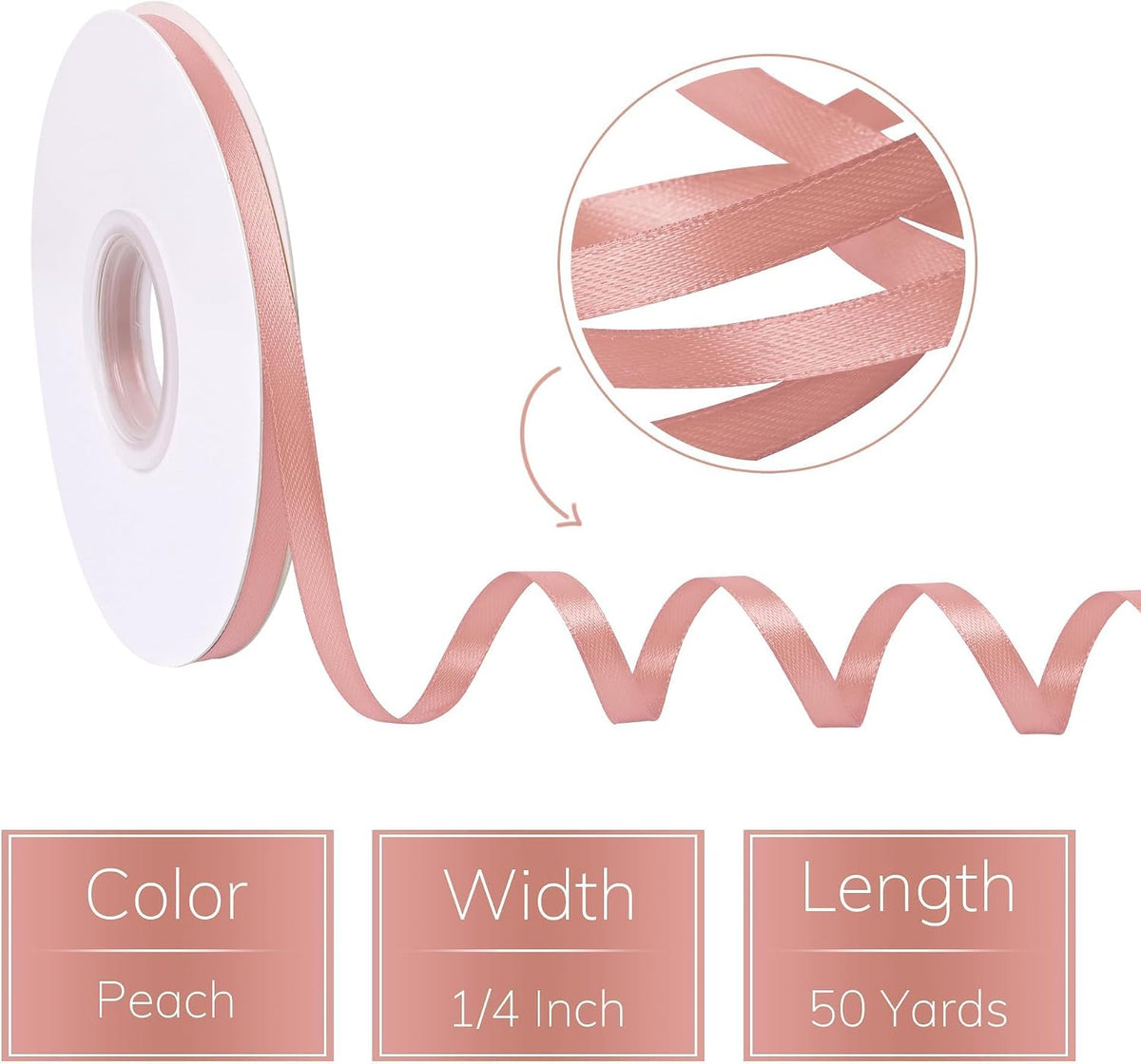 50 Yards Double Faced Peach Pink Satin Ribbon 1/4 inch Solid Ribbon for Gift Wrapping Crafts Wedding Decoration Bow