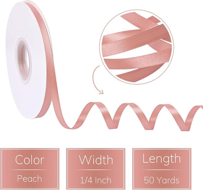 50 Yards Double Faced Peach Pink Satin Ribbon 1/4 inch Solid Ribbon for Gift Wrapping Crafts Wedding Decoration Bow