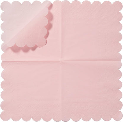 200 Pack Cocktail Napkin 2-Ply Scalloped Edged 5 x 5IN Pink