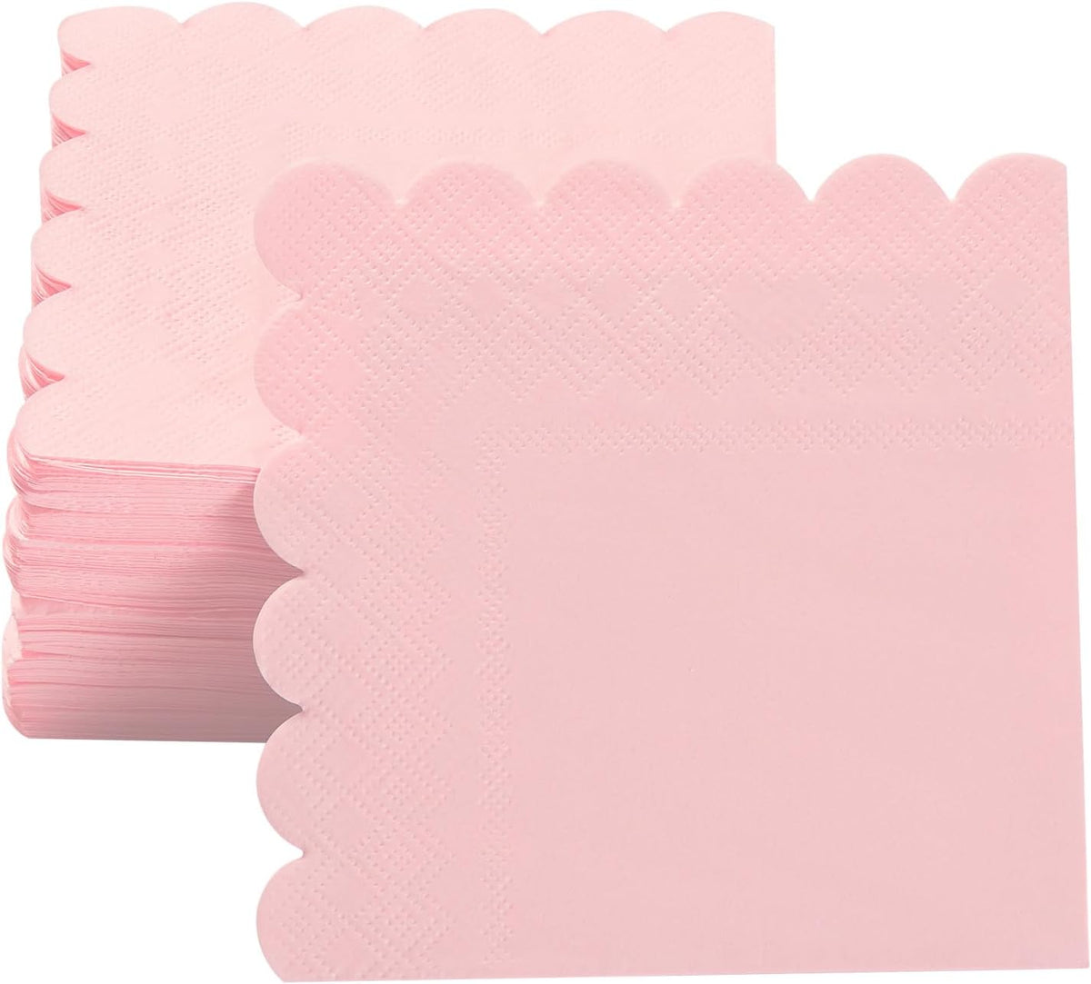 200 Pack Cocktail Napkin 2-Ply Scalloped Edged 5 x 5IN Pink