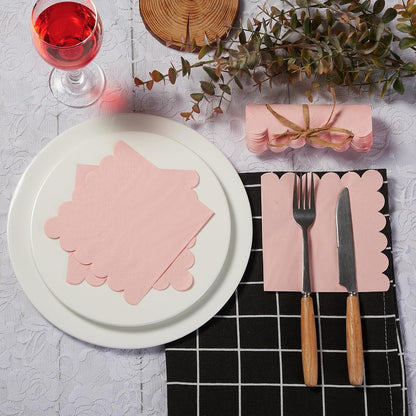 200 Pack Cocktail Napkin 2-Ply Scalloped Edged 5 x 5IN Pink