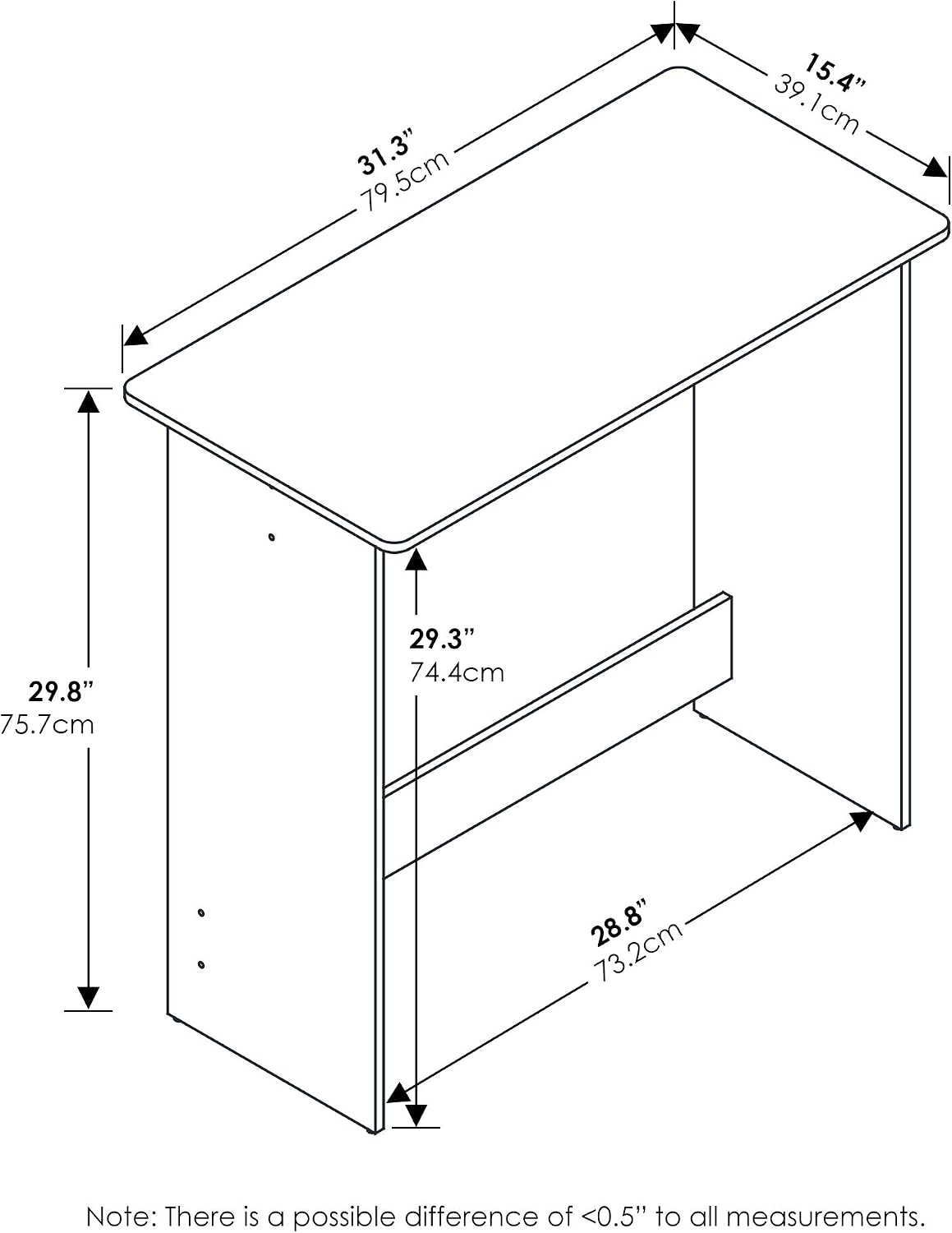 FURINNO Simplistic Study Table, Pink, 15.5 in x 31.5 in x 29.75 in (D x W x H)