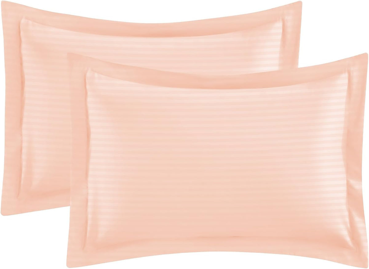 Standard Pillow Shams - 2 Pack 1000-TC Certified Pima Cotton 20x26 Sham Covers - Super Soft and Cozy, 20x26 Inches Oxford Pillowshams, (Stripe, Peach)