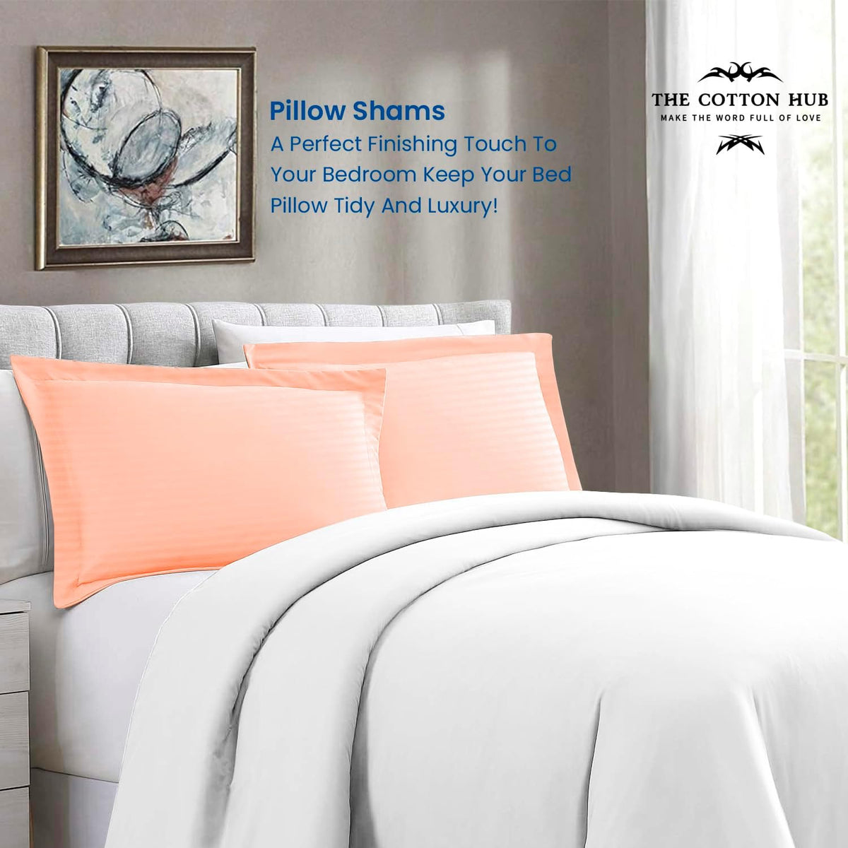 Standard Pillow Shams - 2 Pack 1000-TC Certified Pima Cotton 20x26 Sham Covers - Super Soft and Cozy, 20x26 Inches Oxford Pillowshams, (Stripe, Peach)