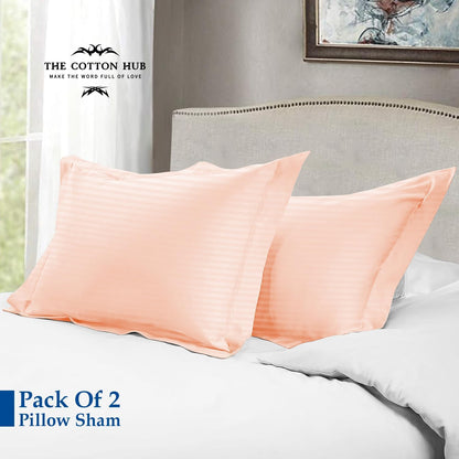 Standard Pillow Shams - 2 Pack 1000-TC Certified Pima Cotton 20x26 Sham Covers - Super Soft and Cozy, 20x26 Inches Oxford Pillowshams, (Stripe, Peach)
