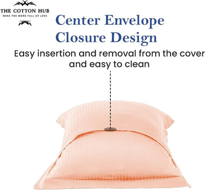 Standard Pillow Shams - 2 Pack 1000-TC Certified Pima Cotton 20x26 Sham Covers - Super Soft and Cozy, 20x26 Inches Oxford Pillowshams, (Stripe, Peach)