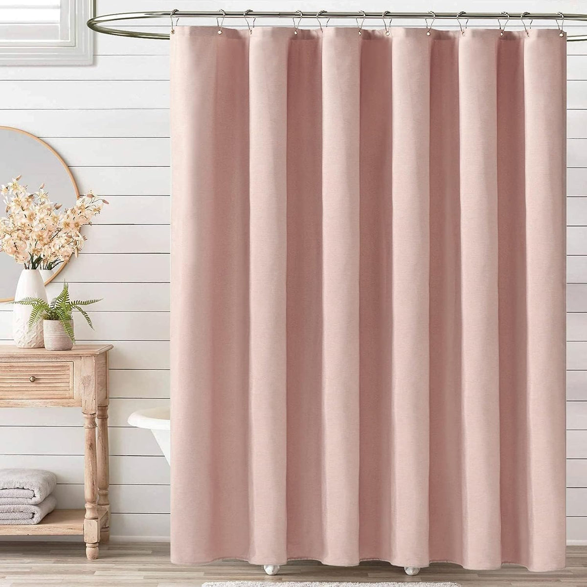 BTTN Blush Pink Linen Textured Waterproof Fabric Set, 72x72
