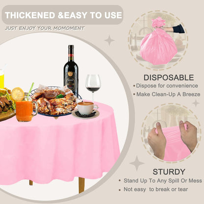 12 Pack Pink Disposable Plastic Tablecloth, 84" Round Table Cover