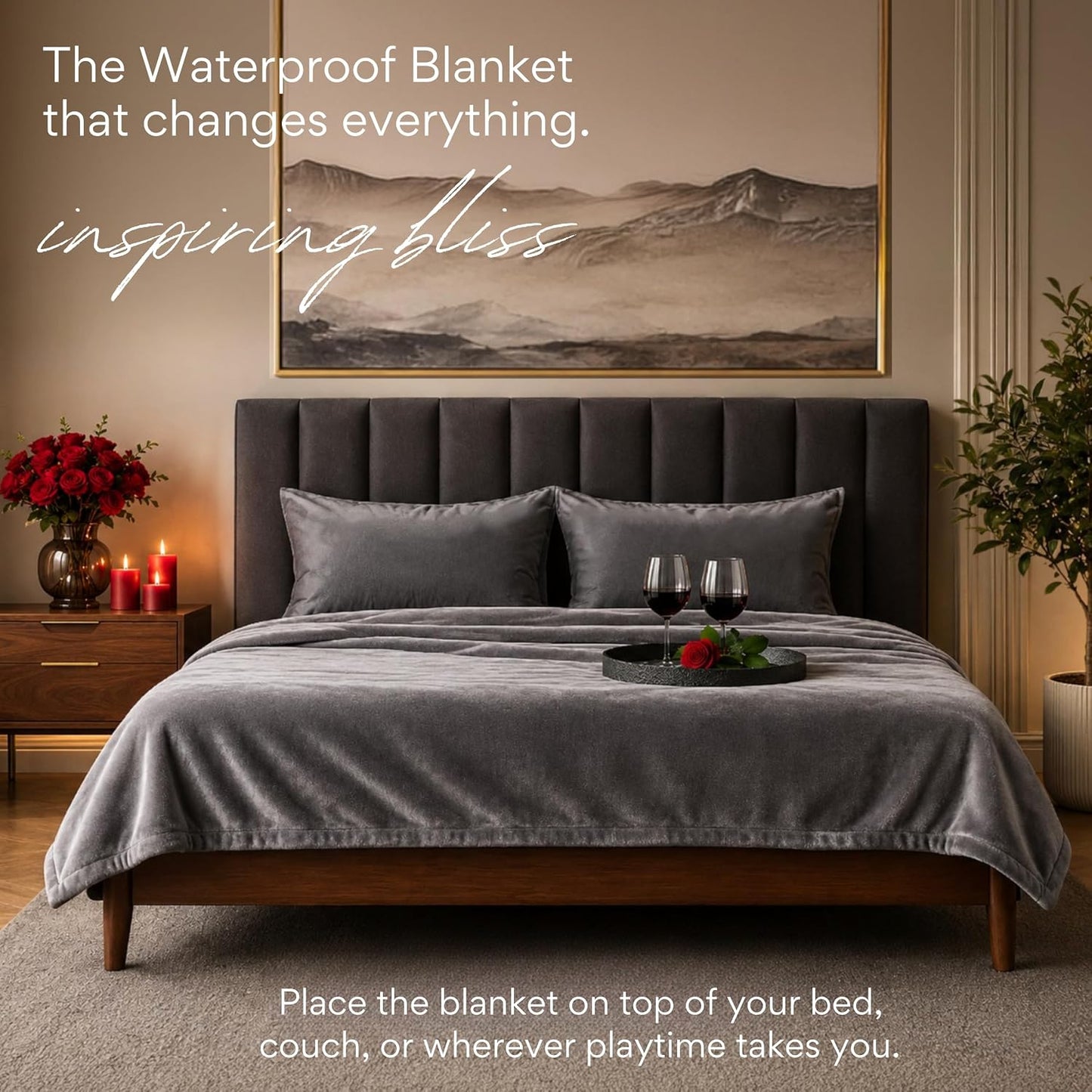 Waterproof Blanket King Size (Gray, 82x82") Absorbent, Leakproof Fleece Plush Throw Blankets, Protector for Bed, Couch - Water Proof and Stain Resistant, Protective Moisture Repellant Top Cover Throws