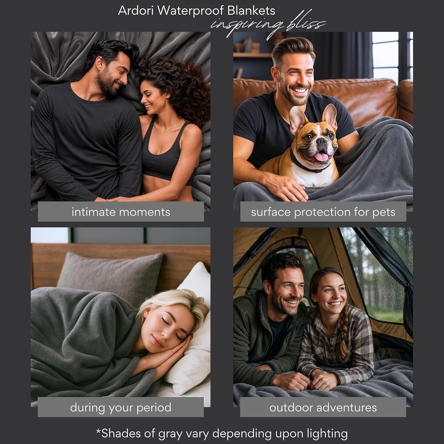 Waterproof Blanket King Size (Gray, 82x82") Absorbent, Leakproof Fleece Plush Throw Blankets, Protector for Bed, Couch - Water Proof and Stain Resistant, Protective Moisture Repellant Top Cover Throws