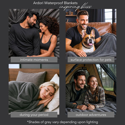 Waterproof Blanket King Size (Gray, 82x82") Absorbent, Leakproof Fleece Plush Throw Blankets, Protector for Bed, Couch - Water Proof and Stain Resistant, Protective Moisture Repellant Top Cover Throws