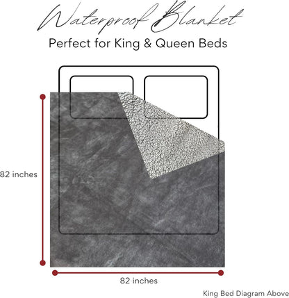 Waterproof Blanket King Size (Gray, 82x82") Absorbent, Leakproof Fleece Plush Throw Blankets, Protector for Bed, Couch - Water Proof and Stain Resistant, Protective Moisture Repellant Top Cover Throws