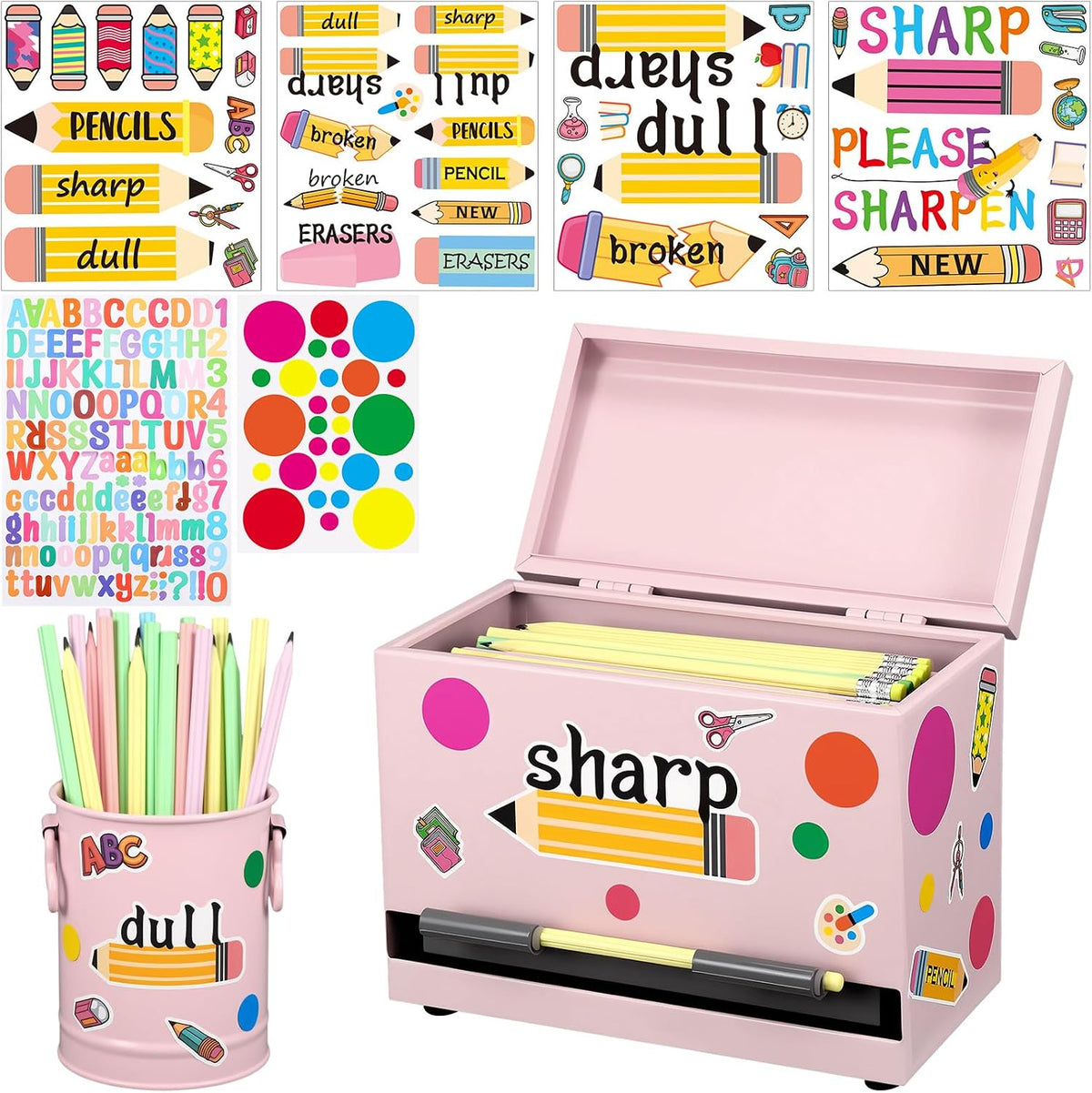 8 Pcs Pencil Dispenser for Classroom Stainless Steel, Light Pink
