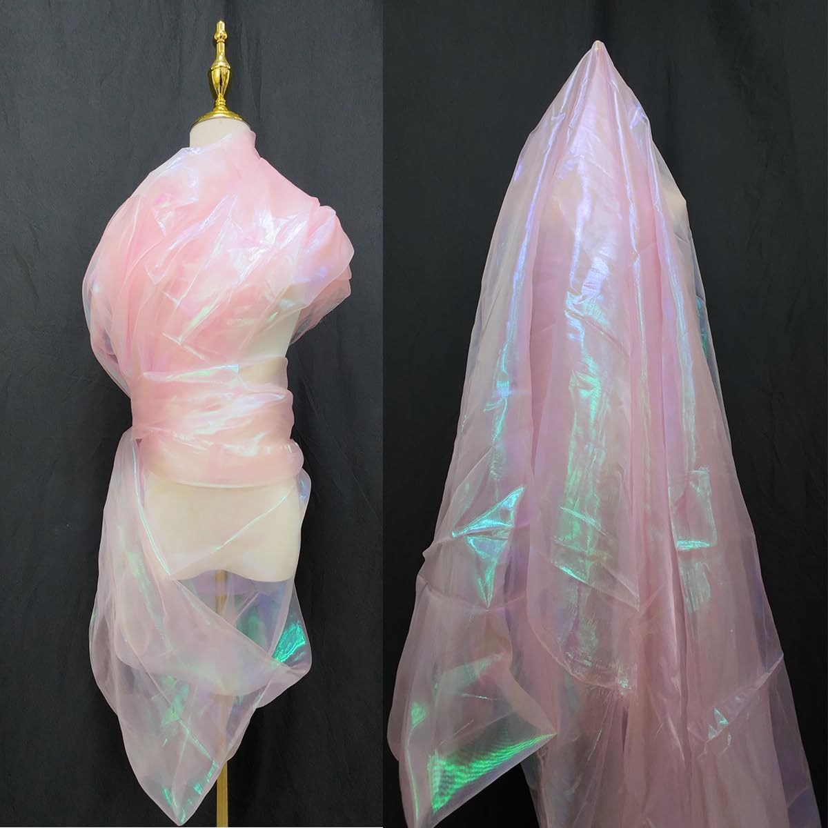 5.5 Yards Light Pink Iridescent Organza Fabric - 59" Wide | Sheer Shiny Organza for Wedding Decorations, Party Supplies, Fairy Costumes, Doll Clothes, Craft & Sewing Projects