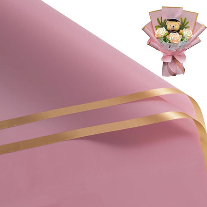 20 Sheets Flower Wrapping Paper - Gold Edge Waterproof Floral Bouquet Wrapping Paper - Florist Supplies Packaging Paper for Birthday, Wedding and DIY Crafts - Peach