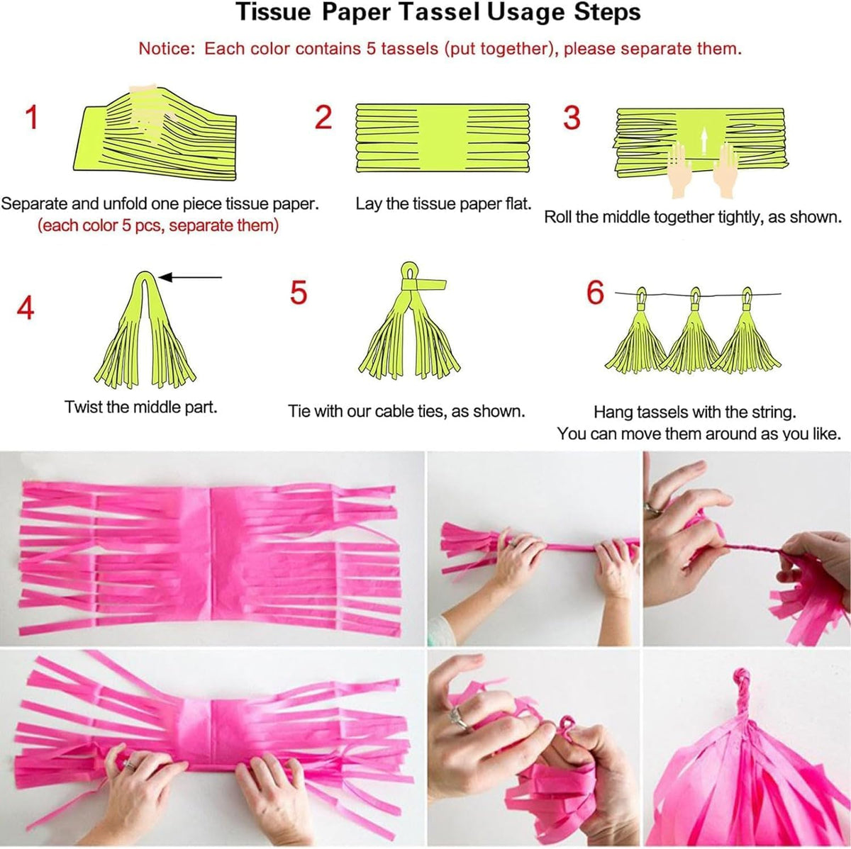 Pink Orange Peach Tissue Paper Tassels Party Tassel Garland Banner for Birthday Baby Bridal Shower Party Decoration, DIY Kits,15PCS