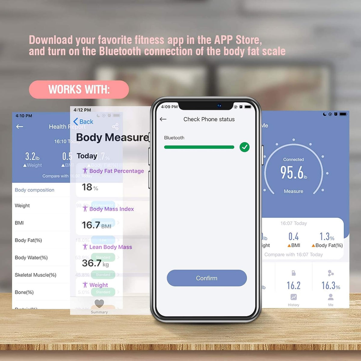 Uten Smart Scale for Body Weight, Digital Bathroom Weighing Wireless Scales with Body Fat and Water Weight for People, Bluetooth BMI Electronic Body Analyzer Machine with Smartphone App, 400lb, Pink