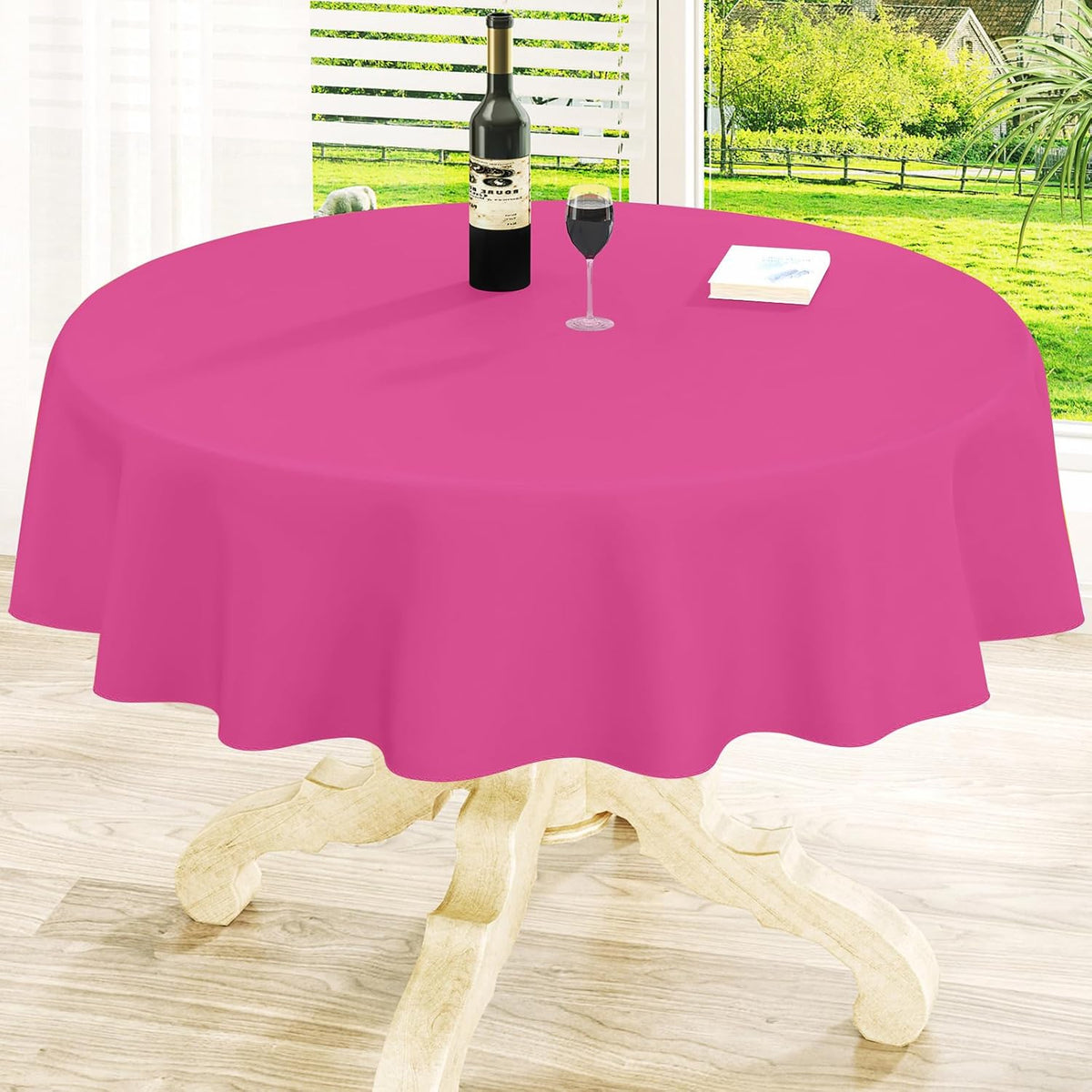 Round Rose Pink Vinyl Waterproof Tablecloth with Flannel Backed
