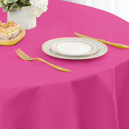 Round Rose Pink Vinyl Waterproof Tablecloth with Flannel Backed