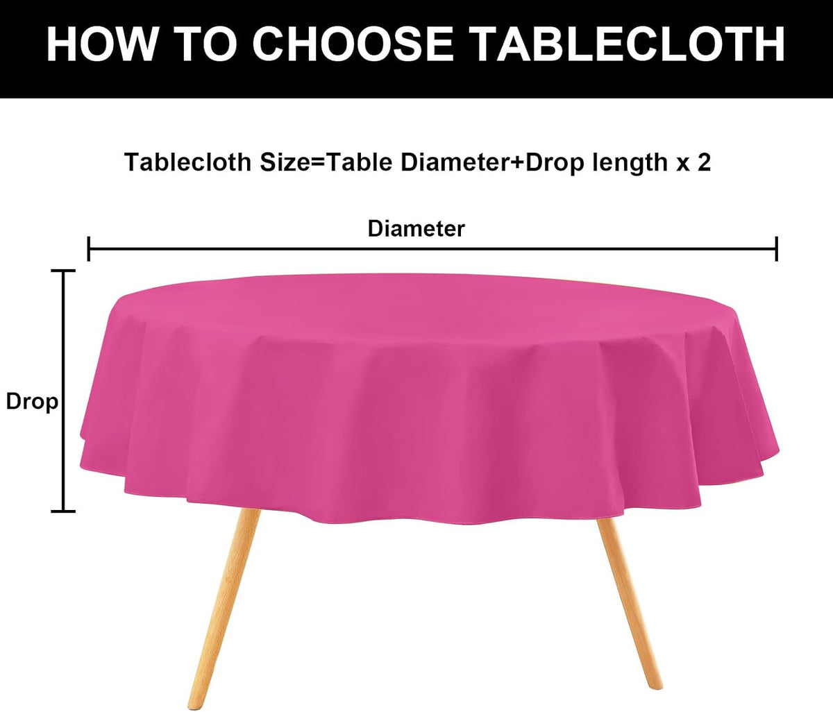 Round Rose Pink Vinyl Waterproof Tablecloth with Flannel Backed