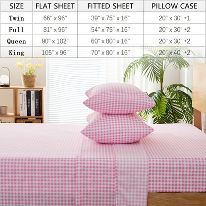 Pink Gingham Twin Sheet Set, 3-Piece Soft Brushed Microfiber Bed Sheets - 16" Deep Pocket Fitted Sheet, Wrinkle & Fade Resistant, Hotel Luxury Bedding