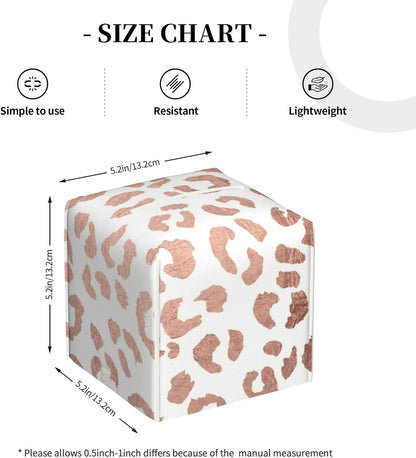 Tissue Box Cover Stylish Hand Drawn Rose Gold Leopard Print Modern PU Leather Square Tissue Box Holder - Decorative Organizer for Bathroom Vanity Countertop Night Stands Office Desk & Car