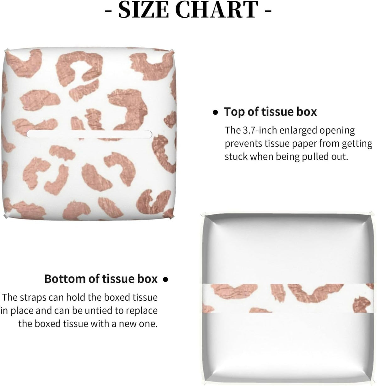 Tissue Box Cover Stylish Hand Drawn Rose Gold Leopard Print Modern PU Leather Square Tissue Box Holder - Decorative Organizer for Bathroom Vanity Countertop Night Stands Office Desk & Car
