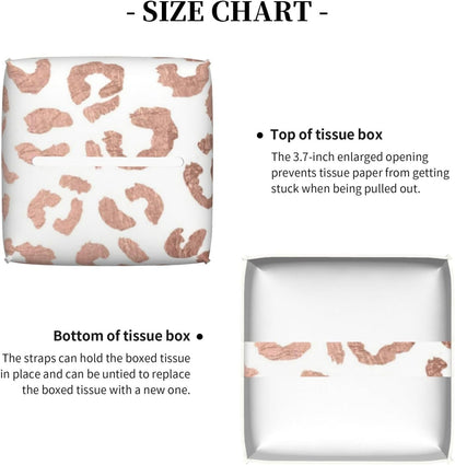 Tissue Box Cover Stylish Hand Drawn Rose Gold Leopard Print Modern PU Leather Square Tissue Box Holder - Decorative Organizer for Bathroom Vanity Countertop Night Stands Office Desk & Car