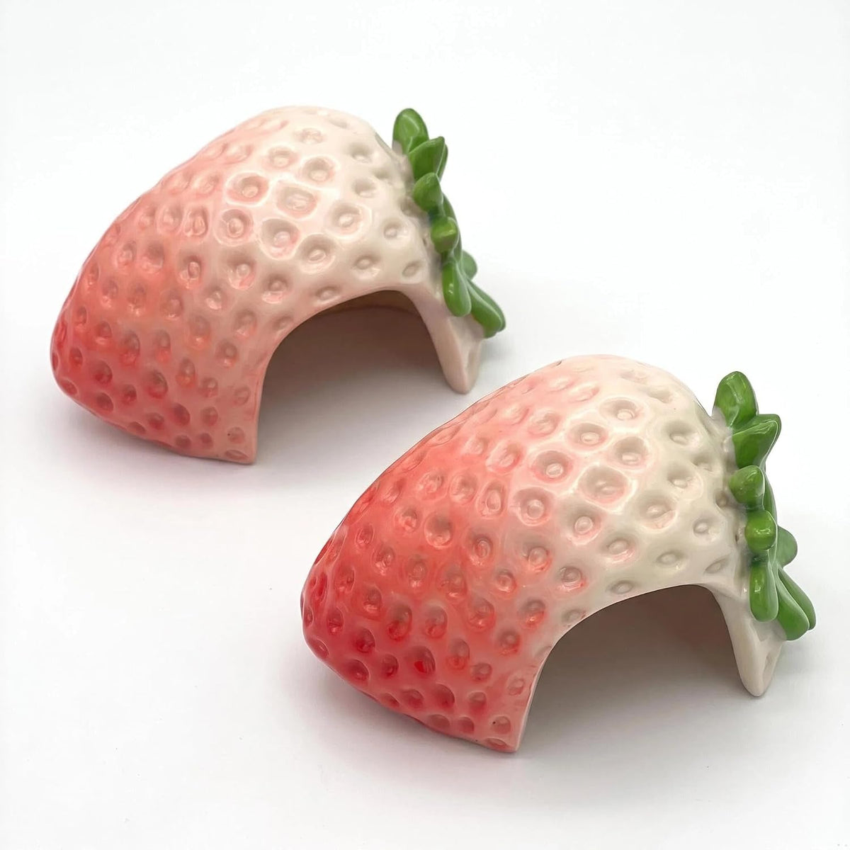 Betta Hideout, 2 Pack Strawberry Cave, Pink Ceramic