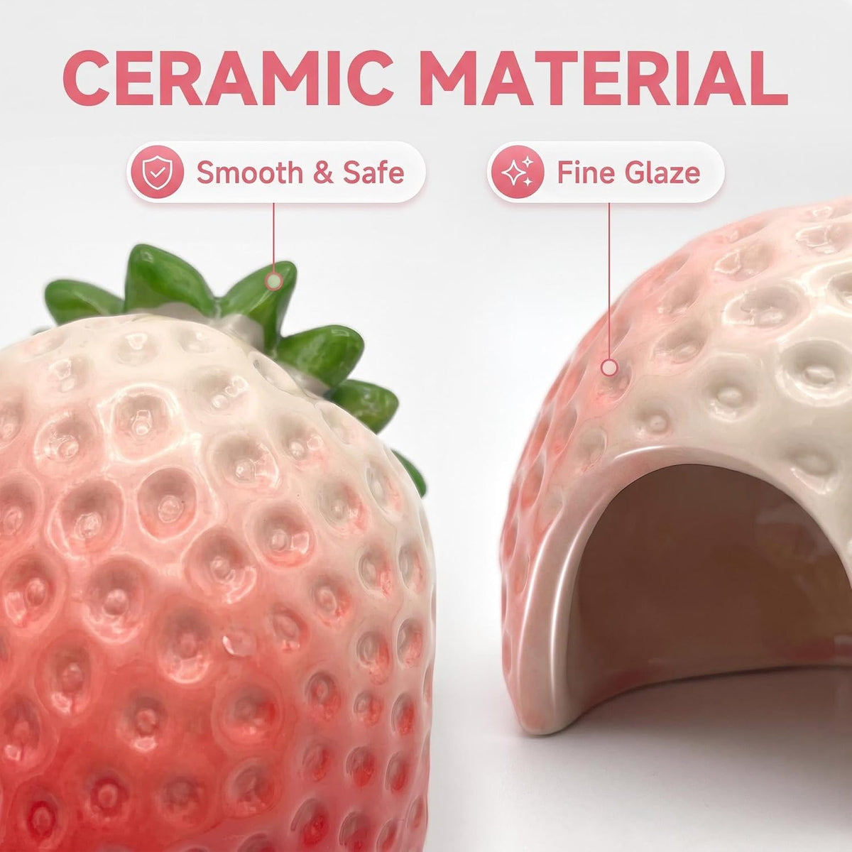 Betta Hideout, 2 Pack Strawberry Cave, Pink Ceramic