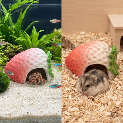 Betta Hideout, 2 Pack Strawberry Cave, Pink Ceramic