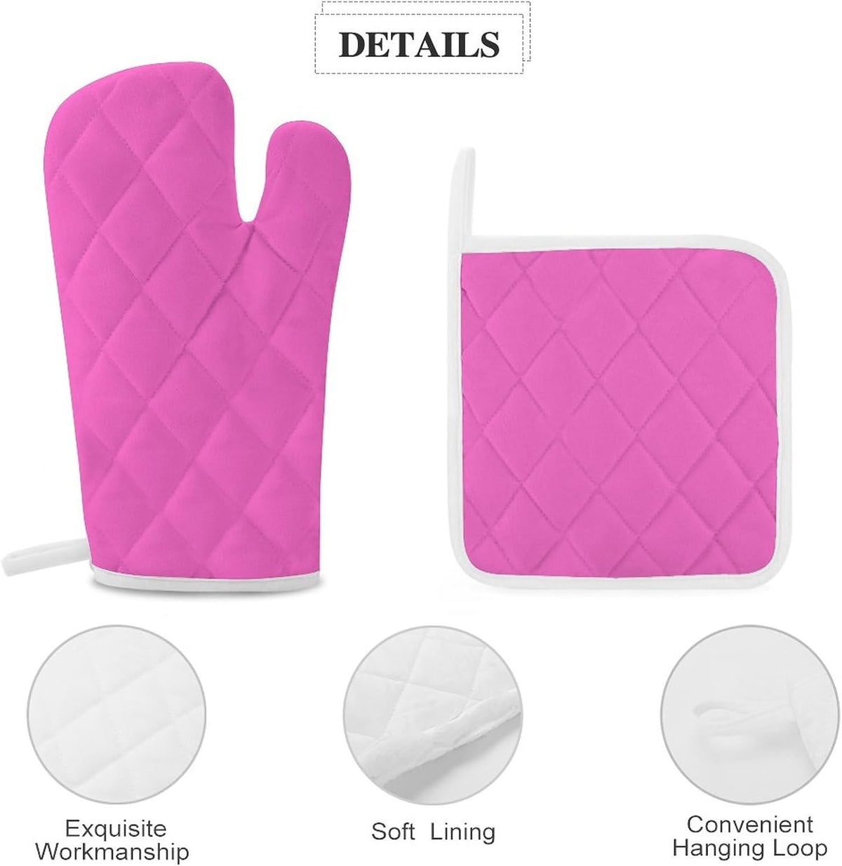 4Pcs Oven Mitts and Potholders, Bright Pink Solid Color Oven Mitts Gloves Set Heat Resistant Hot Pads for Kitchen Cooking Grill