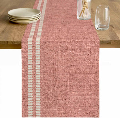 Peach Pink Texture Table Runner 48 Inches, Country Farmhouse Burlap Stripes Bed Runner Dresser Scarves Tabletop for Indoor Outdoor Parties/Ceremony/Banquet, 13 x 48