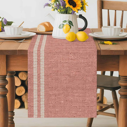 Peach Pink Texture Table Runner 48 Inches, Country Farmhouse Burlap Stripes Bed Runner Dresser Scarves Tabletop for Indoor Outdoor Parties/Ceremony/Banquet, 13 x 48