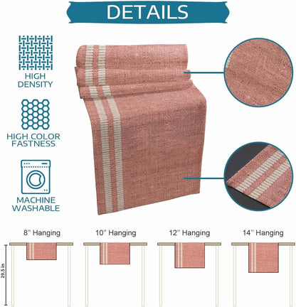 Peach Pink Texture Table Runner 48 Inches, Country Farmhouse Burlap Stripes Bed Runner Dresser Scarves Tabletop for Indoor Outdoor Parties/Ceremony/Banquet, 13 x 48