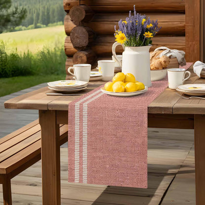 Peach Pink Texture Table Runner 48 Inches, Country Farmhouse Burlap Stripes Bed Runner Dresser Scarves Tabletop for Indoor Outdoor Parties/Ceremony/Banquet, 13 x 48