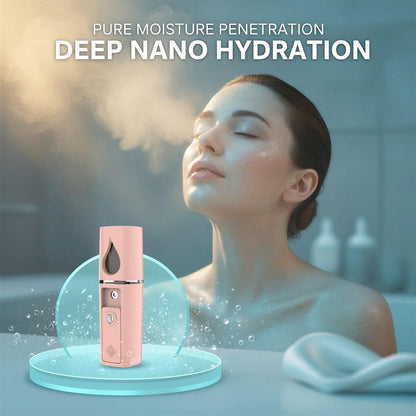 2 Pcs Portable Nano Mister, USB Rechargeable Mini Facial Steamer & Humidifier in Pink White, 4 x 1.18 in, for Face Hydration, Makeup Setting, Eyelash Extensions