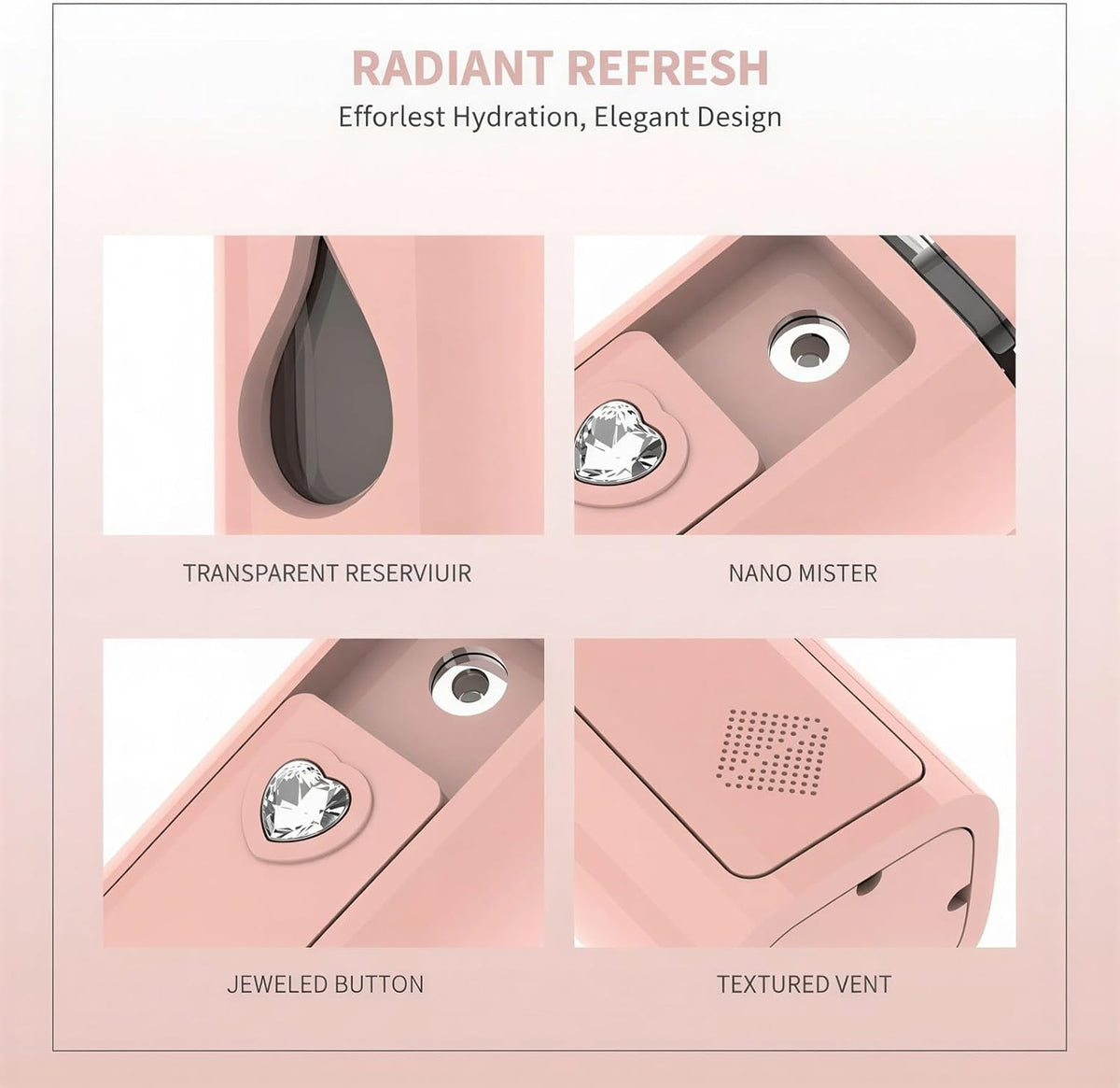 2 Pcs Portable Nano Mister, USB Rechargeable Mini Facial Steamer & Humidifier in Pink White, 4 x 1.18 in, for Face Hydration, Makeup Setting, Eyelash Extensions