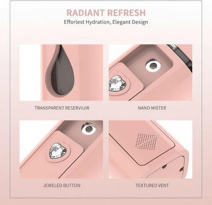 2 Pcs Portable Nano Mister, USB Rechargeable Mini Facial Steamer & Humidifier in Pink White, 4 x 1.18 in, for Face Hydration, Makeup Setting, Eyelash Extensions