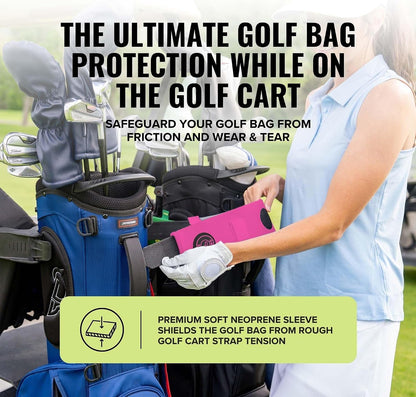 Premium Golf Cart Strap Sleeve Protector - Save Your Golf Bag from Golf Cart Straps - Includes Magnetic and Steel Plate for Magnetic Golf Accessories