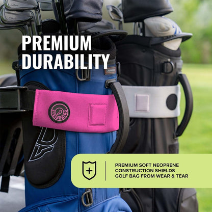 Premium Golf Cart Strap Sleeve Protector - Save Your Golf Bag from Golf Cart Straps - Includes Magnetic and Steel Plate for Magnetic Golf Accessories