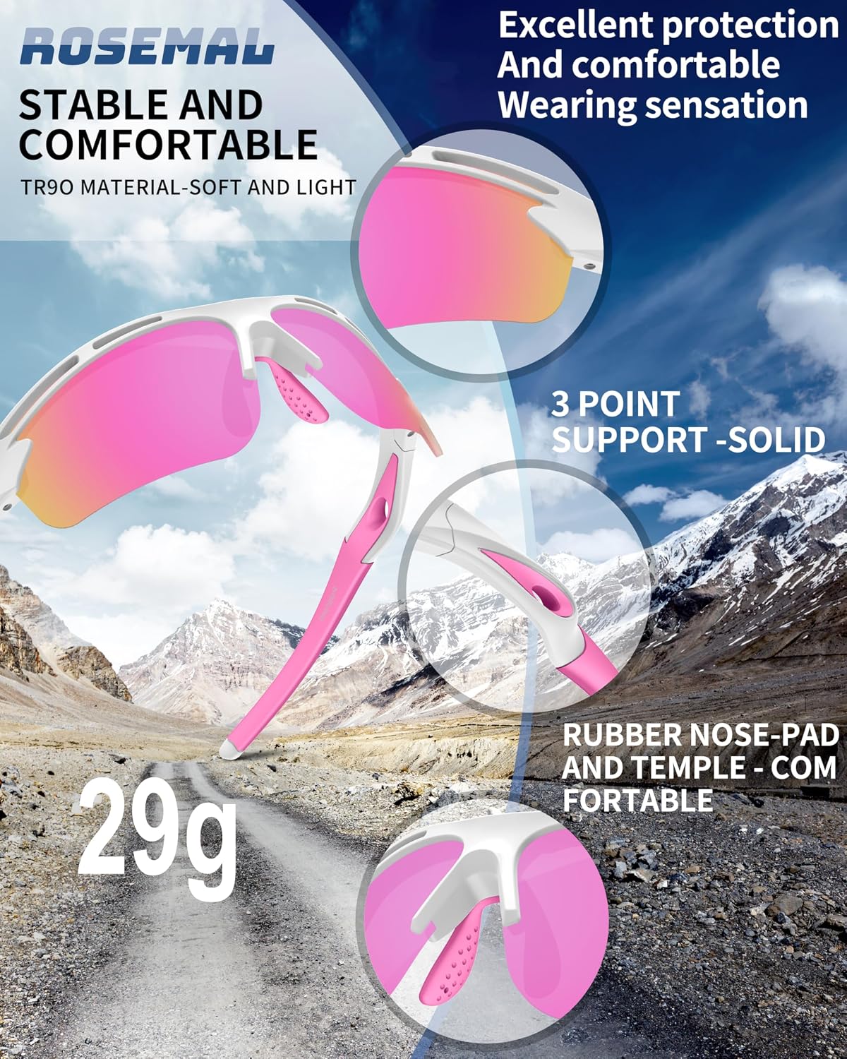 Rosemal Polarized Sunglasses for Men Women Sport Runing Cycling Sun Glasses