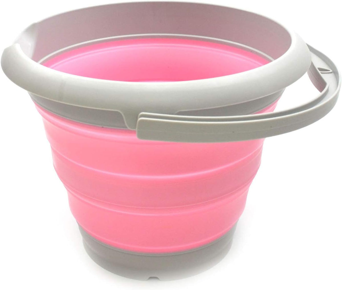 5L / 1.32 Gallon Collapsible Plastic Bucket - Foldable Round Tub - Portable Fishing Water Pail - Space Saving Outdoor Waterpot (5L Round, Grey/Pink)